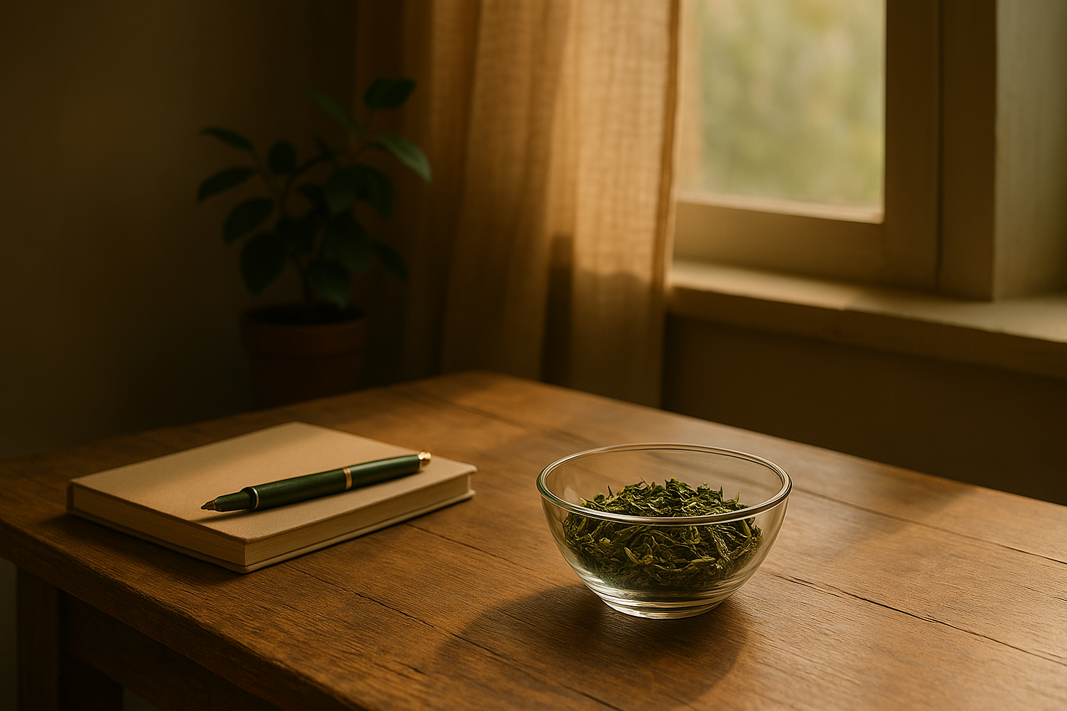 Tea and notebook scene